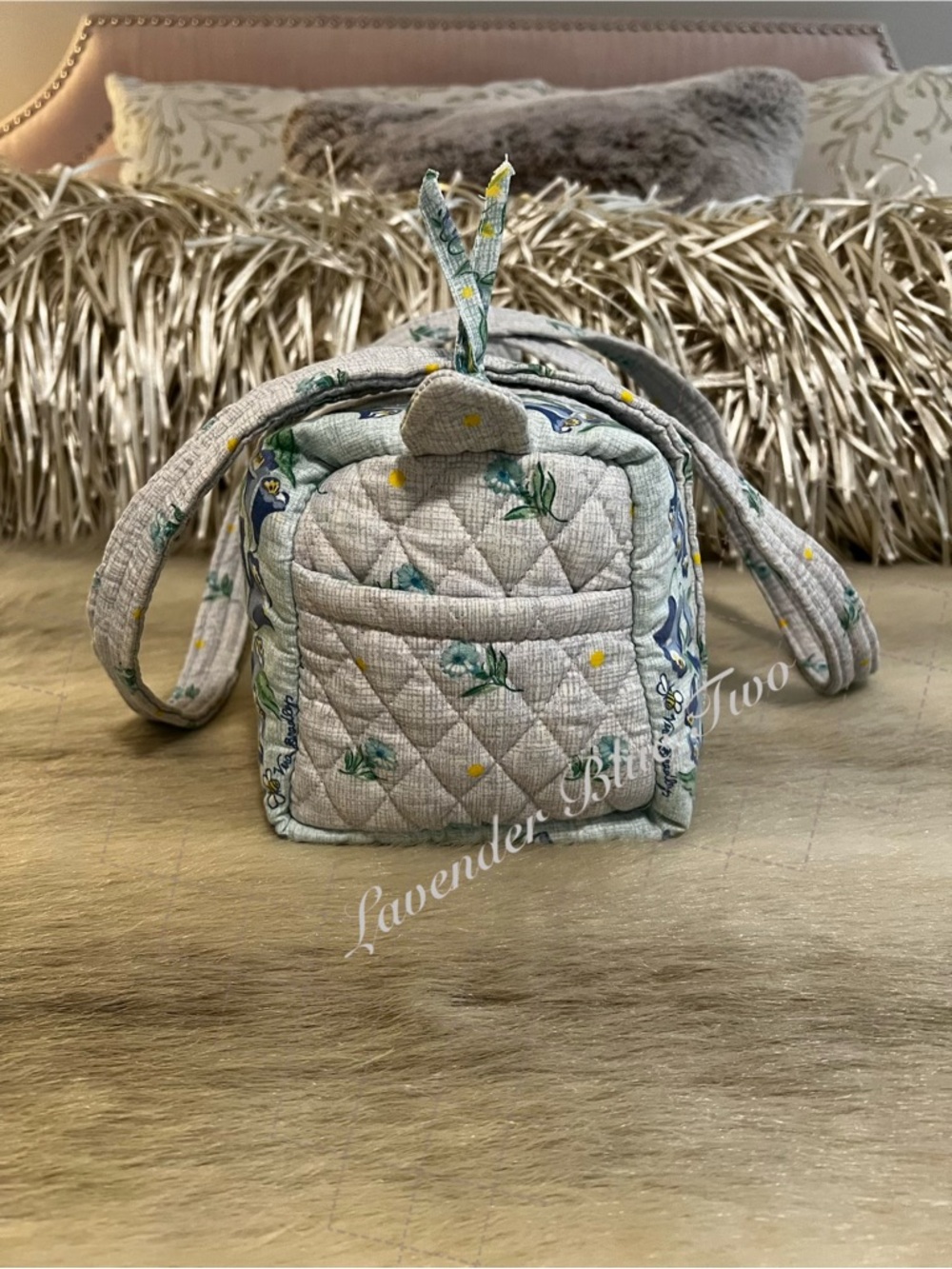 Vintage VERA BRADLEY Watercolor 1st Generation 100 Duffle Pastel Blue Green USA - Picture 4 of 14